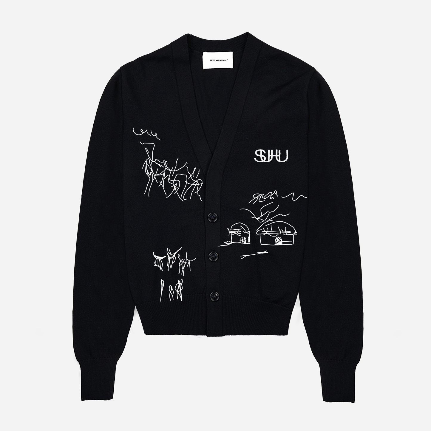 SUHU CROPPED KNIT CARDIGAN, BLACK