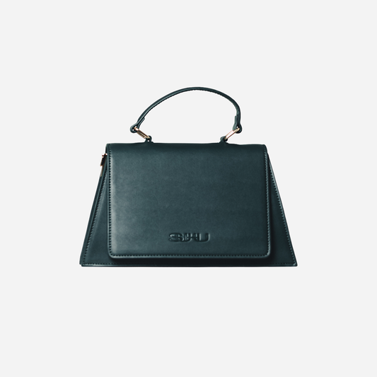 Forest Green handbag with a visible brand logo on a light gray background